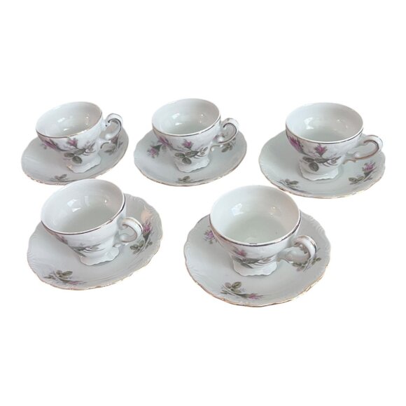 Set of 5 Vintage Royal Sealy Fine China Rose Tea Cups and Saucers Made in Japan - Picture 1 of 6
